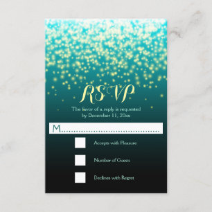 Sparkling lights teal blue and aqua wedding RSVP