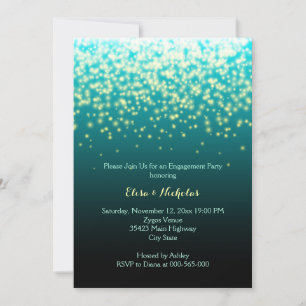 Sparkling lights teal wedding engagement party invitation