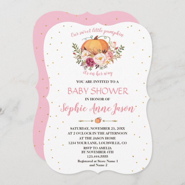 Sparkling Little Pumpkin Blush Floral Baby Shower Invitation (Front/Back)