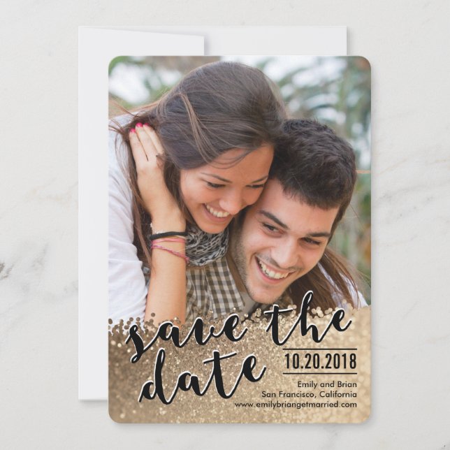 Sparkling Love Photo Save The Date Card (Front)