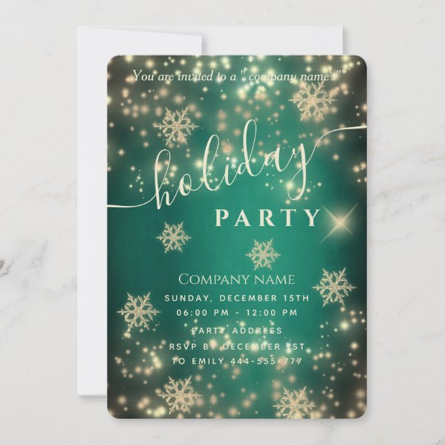 Sparkling  luxury corporate Holiday party green Invitation (Front)