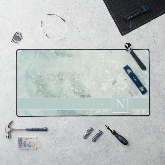 Sparkling Marble Monogram Pastel Green Std ID672 Desk Mat (Workstation)