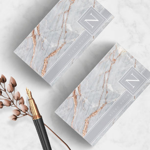 Sparkling Marble Monogram Warm Grey Copper ID672  Business Card