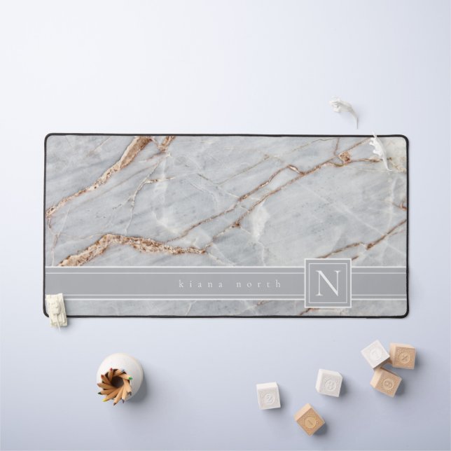 Sparkling Marble Monogram Warm Grey Copper ID672 Desk Mat (Kids Table)