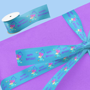 Sparkling Mermaid Reading Books Happy Birthday Satin Ribbon