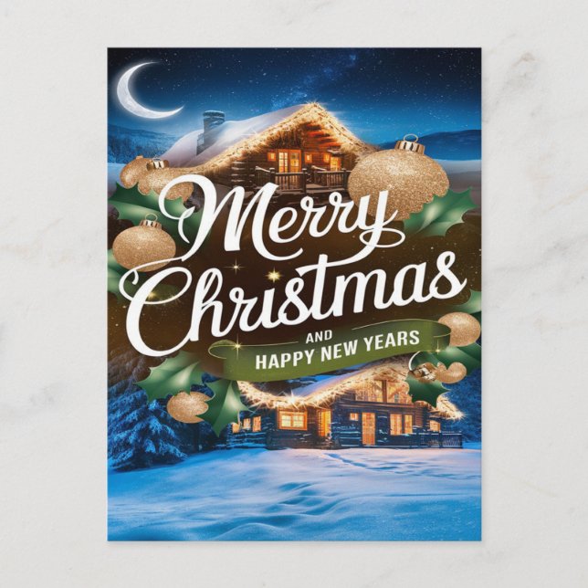 Sparkling Merry Christmas and Happy New Years Postcard (Front)