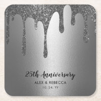 Sparkling Metallic Silver Drips 25th Anniversary S