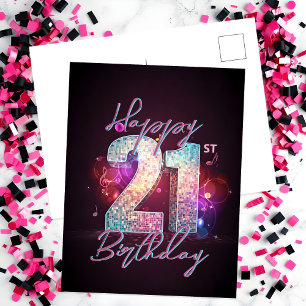 Sparkling Modern Chic Disco Dance 21st Birthday Postcard