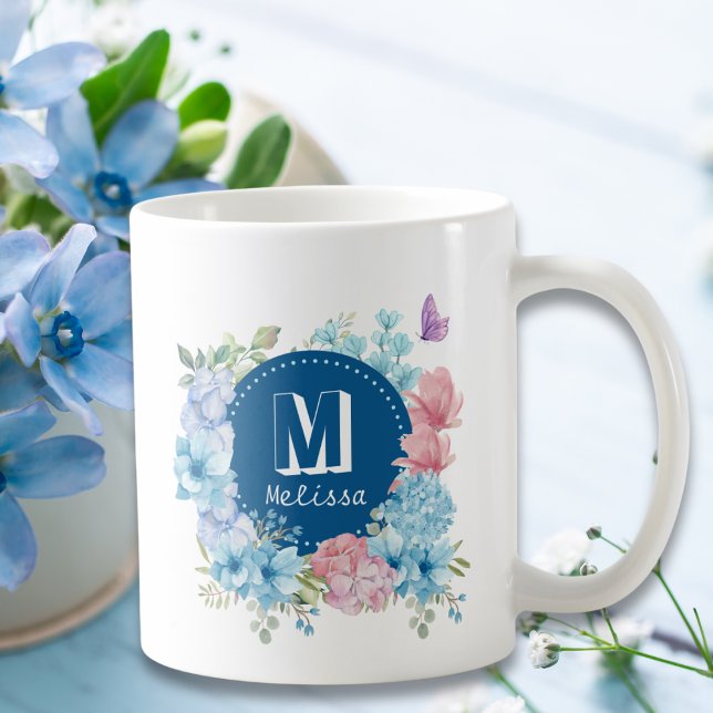 Sparkling Modern Purple Blue Watercolor Floral Coffee Mug (Creator Uploaded)