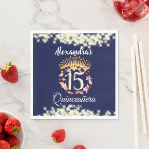 Sparkling Navy Blue Spanish Quinceanera  Napkin