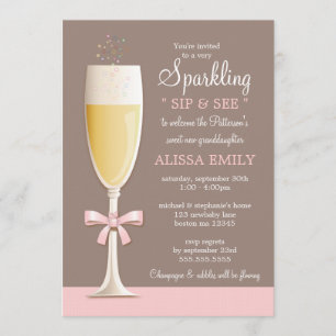 Sparkling New Baby Girl Sip and See Invitation
