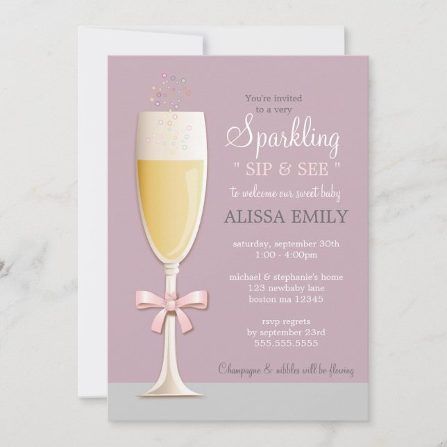 Sparkling New Baby Girl Sip and See Invitation (Front)
