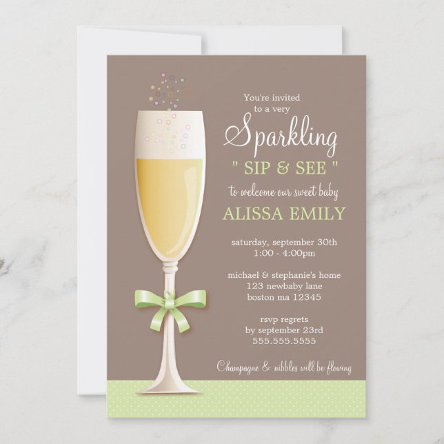 Sparkling New Baby Neutral Sip and See Invitation (Front)