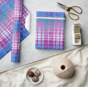 Sparkling Ombre Plaid in Blue Purple Pink Wrapping Paper