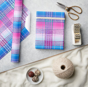Sparkling Ombre Plaid in Pink Purple Blue Wrapping Paper
