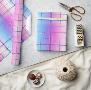 Sparkling Ombre Plaid in Purple Blue Pink Wrapping Paper
