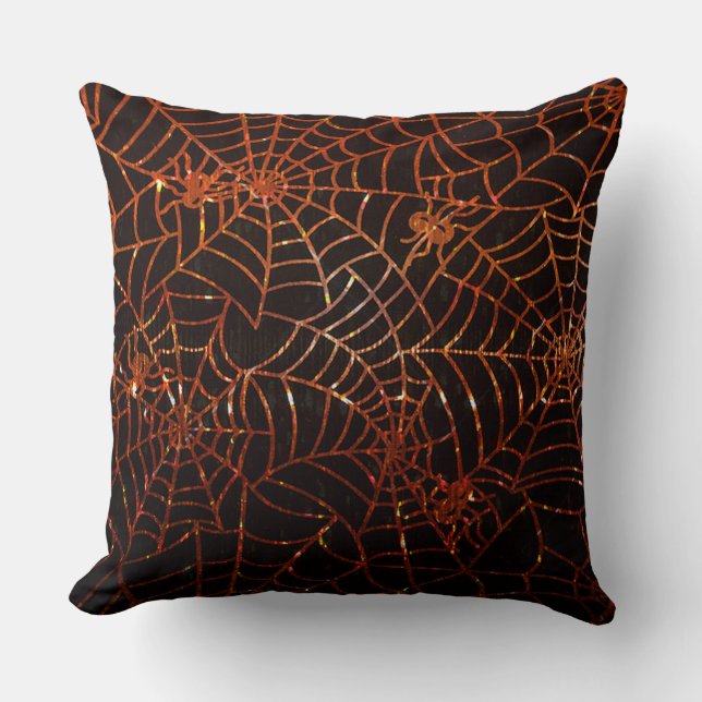 Sparkling Orange Spider Webs Cushion (Front)