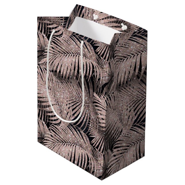Sparkling Palm Leaves Pattern Rose Gold ID831 Medium Gift Bag (Back Angled)