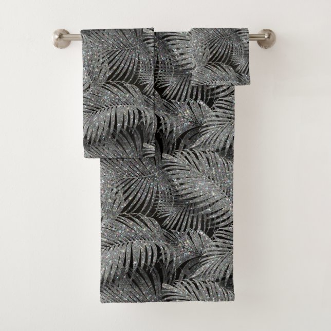 Sparkling Palm Leaves Pattern Silver ID831 Bath Towel Set (Insitu)