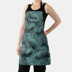 Sparkling Palm Leaves Pattern Teal ID831 Apron