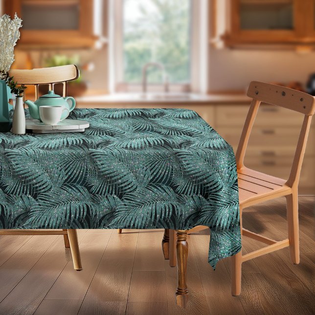 Sparkling Palm Leaves Pattern Teal ID831 Tablecloth (Creator Uploaded)