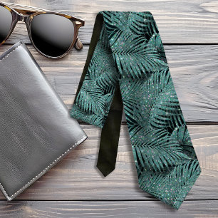 Sparkling Palm Leaves Pattern Teal ID831 Tie
