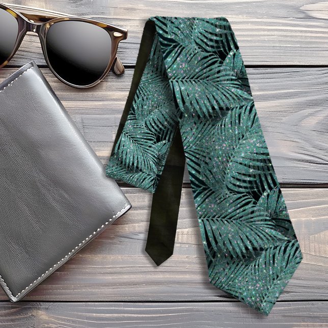 Sparkling Palm Leaves Pattern Teal ID831 Tie (Creator Uploaded)