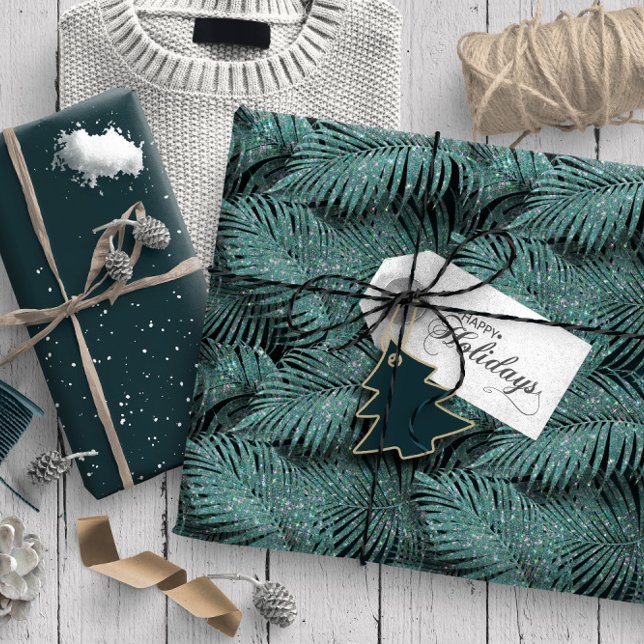 Sparkling Palm Leaves Pattern Teal ID831 Wrapping Paper (Creator Uploaded)