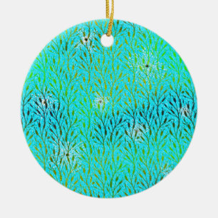 Sparkling Party Pattern with Fireworks in Aqua Ceramic Ornament
