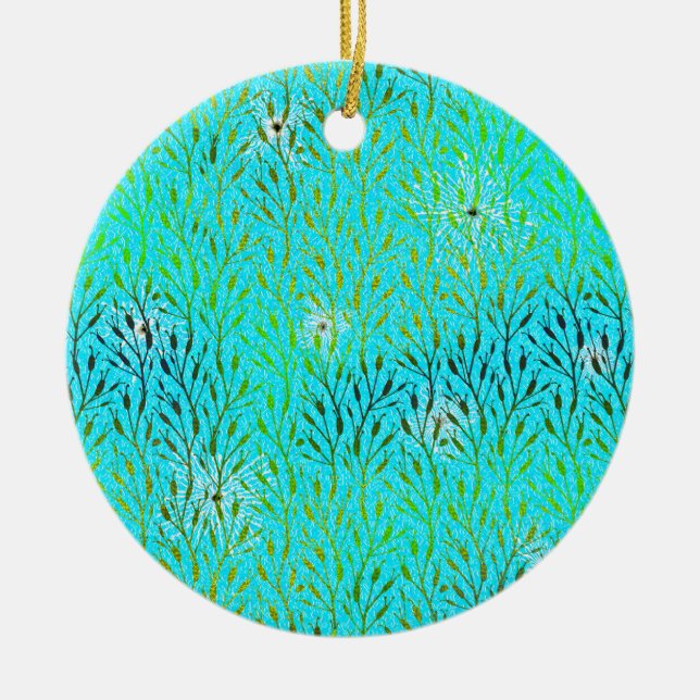 Sparkling Party Pattern with Fireworks in Aqua  Ceramic Ornament (Front)