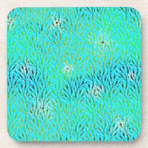 Sparkling Party Pattern with Fireworks in Aqua  Coaster