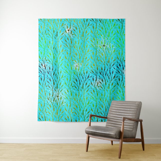 Sparkling Party Pattern with Fireworks in Aqua  Tapestry (In Situ)