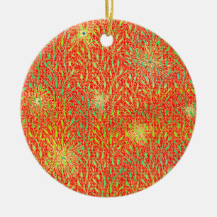 Sparkling Party Pattern with Fireworks in Red and Ceramic Ornament