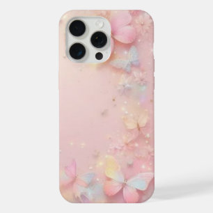 Sparkling Pastel Blue with Pink Butterfly iPhone C 15 Pro Max Case