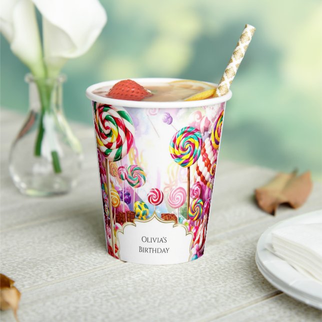 Sparkling Pastel Candyland Birthday Paper Cups (Insitu)
