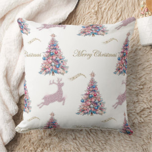 Sparkling Pastel Christmas Trees and Reindeer  Cushion