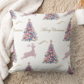 Sparkling Pastel Christmas Trees and Reindeer Cushion