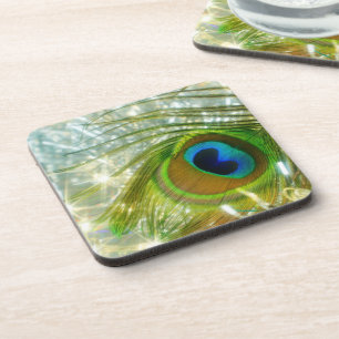 Sparkling Peacock Feather Cork Coaster