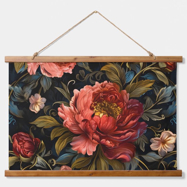 Sparkling Peony Noel Botanical Hanging Tapestry (Front)