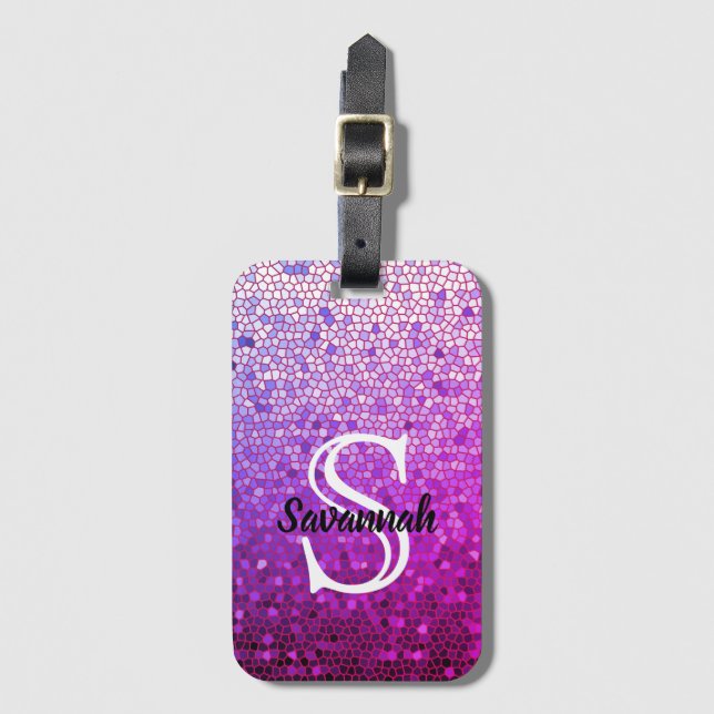 Sparkling Personalized Name Monogram Luggage Tag (Front Vertical)