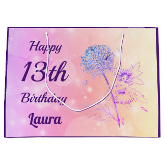 Sparkling Pink Flower Fairy 13th birthday Large Gift Bag