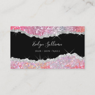 sparkling pink glitter business card