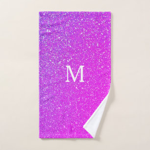 Sparkling Pink Glitter Ombre Monogram Initial Cute Hand Towel