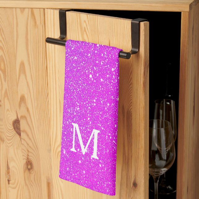 Sparkling Pink Glitter Ombre Monogram Initial Cute Tea Towel (Thirds Fold)