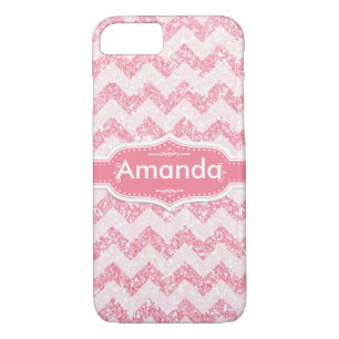 *~* Sparkling Pink Glitter White Chevron iPhone 8/7 Case
