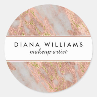 Sparkling Pink Marble Abstract Makeup Artist Classic Round Sticker