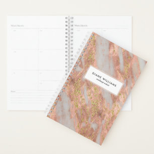 Sparkling Pink Marble Abstract with Name Planner