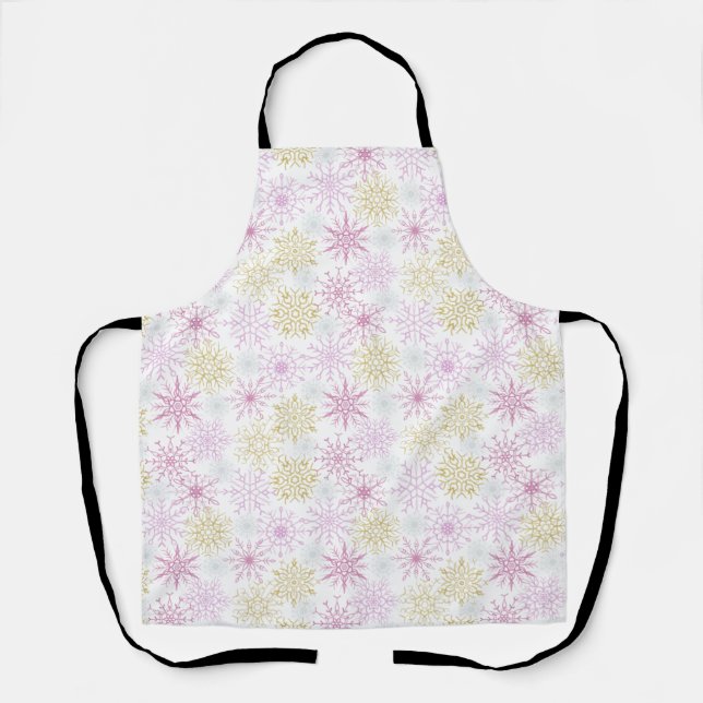 Sparkling Pink Snowflakes Apron (Front)