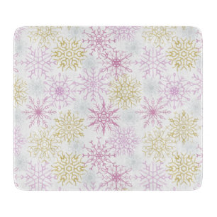 Sparkling Pink Snowflakes Cutting Board