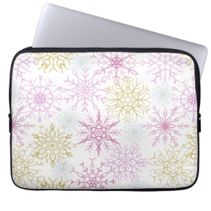 Sparkling Pink Snowflakes Laptop Sleeve